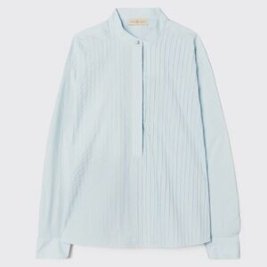 🆕 TORY BURCH Spring Blue Poplin Pleated Shirt | Women’s Size 0 | NWT